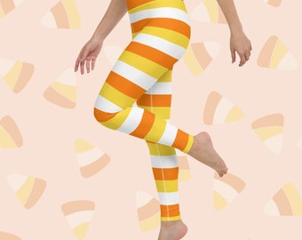 Womens Candy Corn Halloween Leggings pants Halloween costume candy corn colors yellow activewear orange white