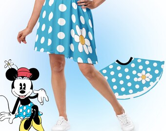 Womens Disney Skirt Minnie Mouse Vintage Blue with white polka dots Running dress costume cosplay
