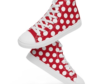 Women’s high top canvas shoes Minnie Mouse red and white dots Adult women's Disney Shoes