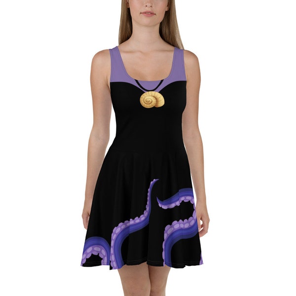 Womens Dress Sea Witch Villian Disney Bounding Skater Dress Adult Ursula Costume sleeveless running outfit idea gift for her Disney lover