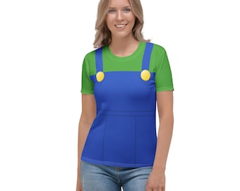 Luigi shirt Women's cosplay Luigi costume super Mario brothers Nintendo adult tshirt