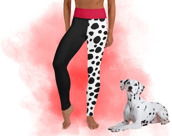 Womens Disney Yoga Leggings Dalmation Cruella Villian costume pants tights adult activewear Disney running outfit