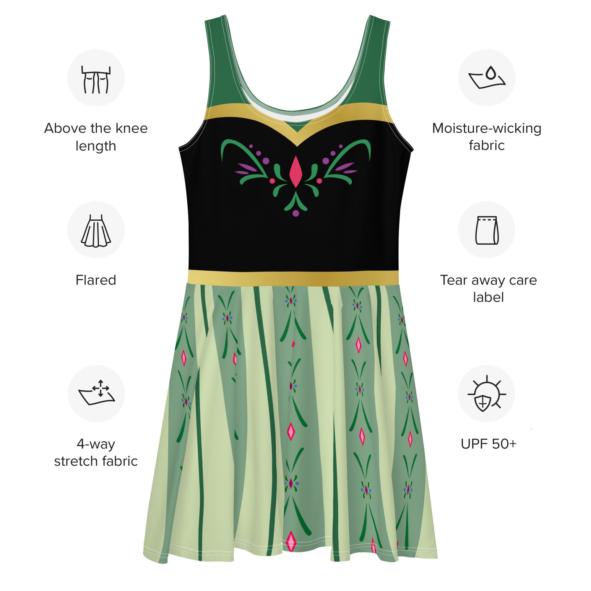 Womens Anna Coronation Dress costume Frozen princesss green Dress run Disney outfit