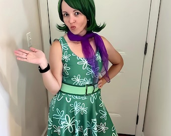 Womens Disney Dress Disgust Inside Out costume Cosplay Disney Bounding running dress green Pixar fest