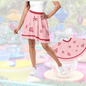 Mad Tea Party Skirt Tea Cup Alice in wonderland Womens Disney running skirt pink and red
