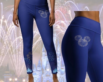 Leggings Disney para mujer, traje de fuegos artificiales con parques de castillos para adultos, pantalones de Año Nuevo
