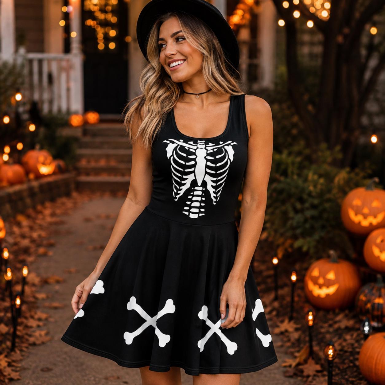 black dress skeleton Womens Halloween costume bones Dress and White gothic Color:Cordovan Blank product components in light-blue-prom-dresses Bryce Dallas Howard during