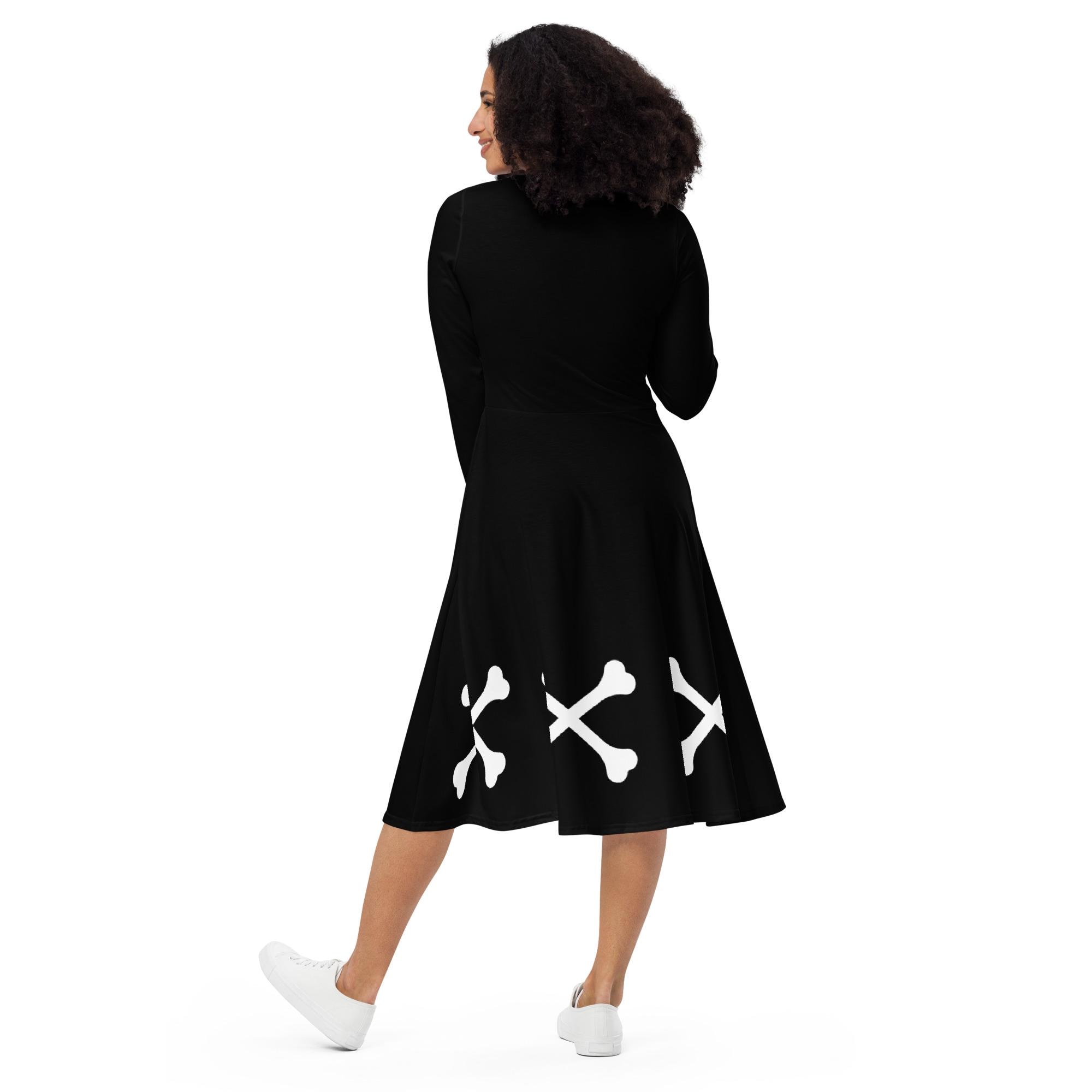 long sleeve skeleton dress Darkwing Skeleton Bell Sleeve Dress, Skeleton Dress Costume, Women's Skeleton Dress, Halloween Dress, Plus Size Halloween Dress, Halloween Dress Women