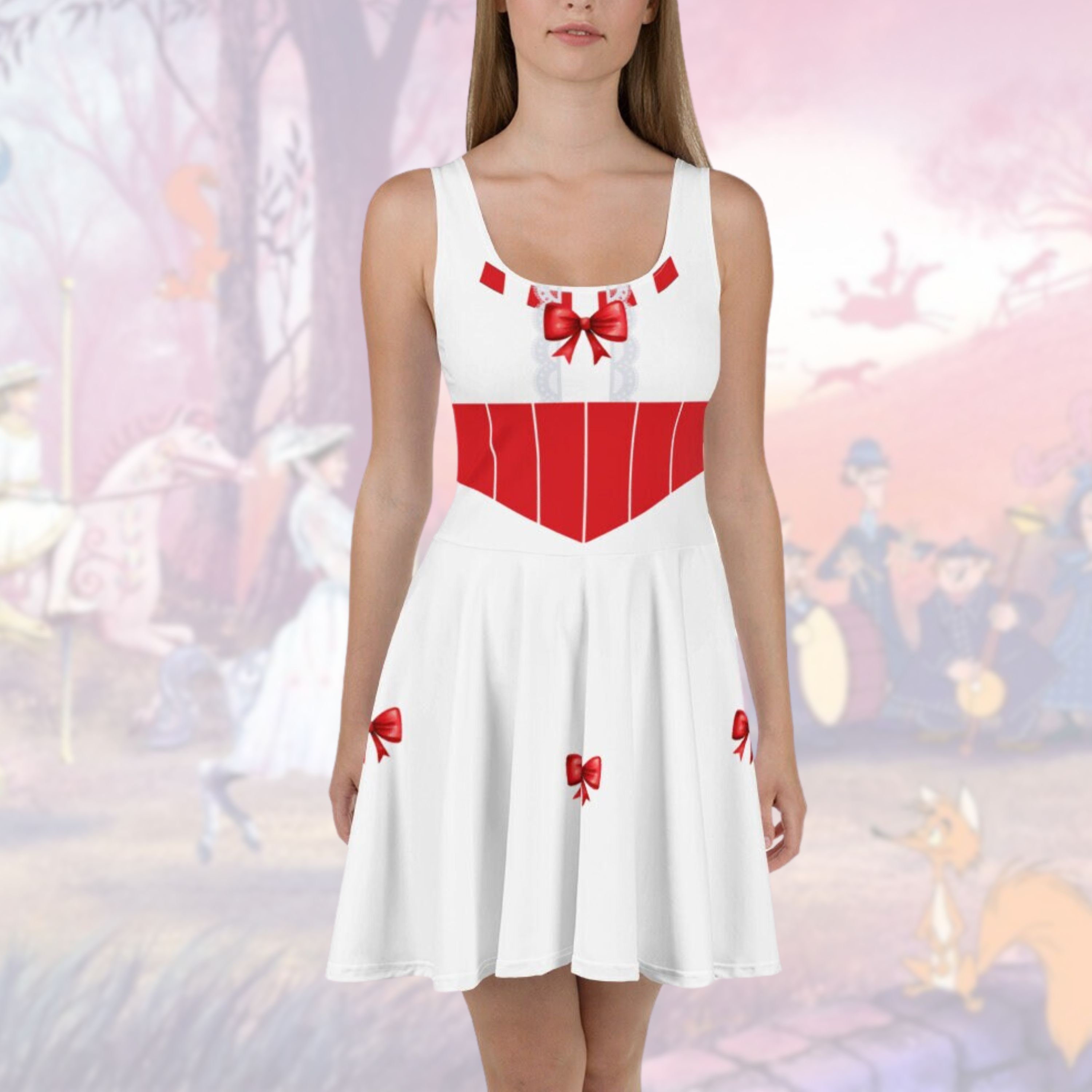 Marry Poppins Womens Disney Dress cosplay run Disney Costume red and white Disney bounding