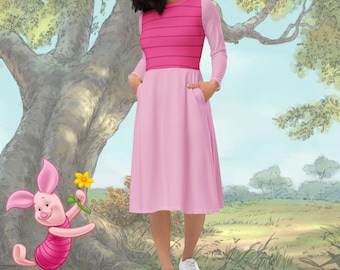 Piglet Dress long sleeve Disney Winnie the Pooh costume womens adult dress run Disney Halloween costume midi dress