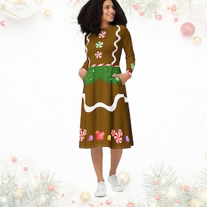 Robe de Noël Disney Gingerbread Holiday - Robe midi à manches longues pour femme avec poches