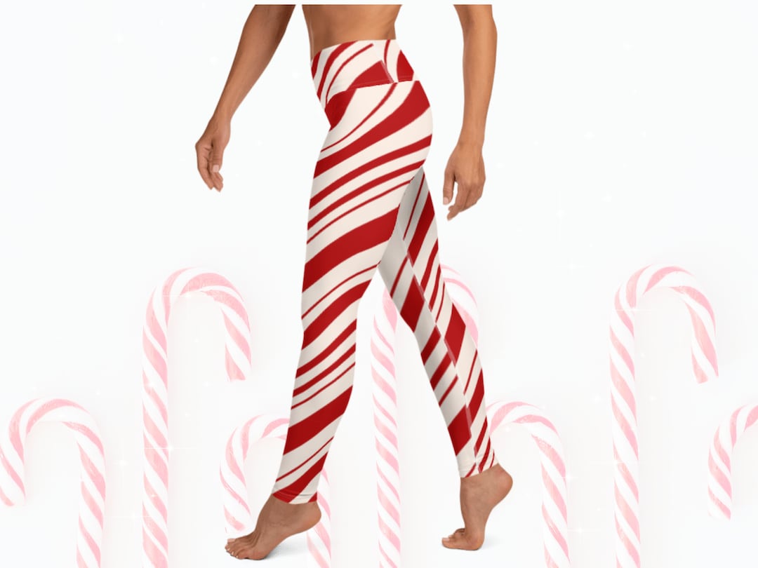 Womens Candy Cane Leggings Stripped Christmas Yoga Leggings Disney