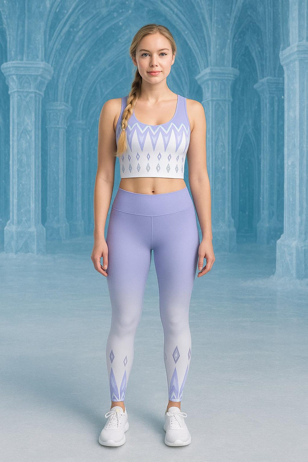 Womens Disney Frozen Elsa Leggings Costume Running Outfit Frozen