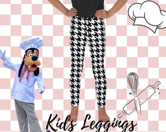 Chef Goofy Kids Leggings Disney chef pants child black and white houndstooth pattern