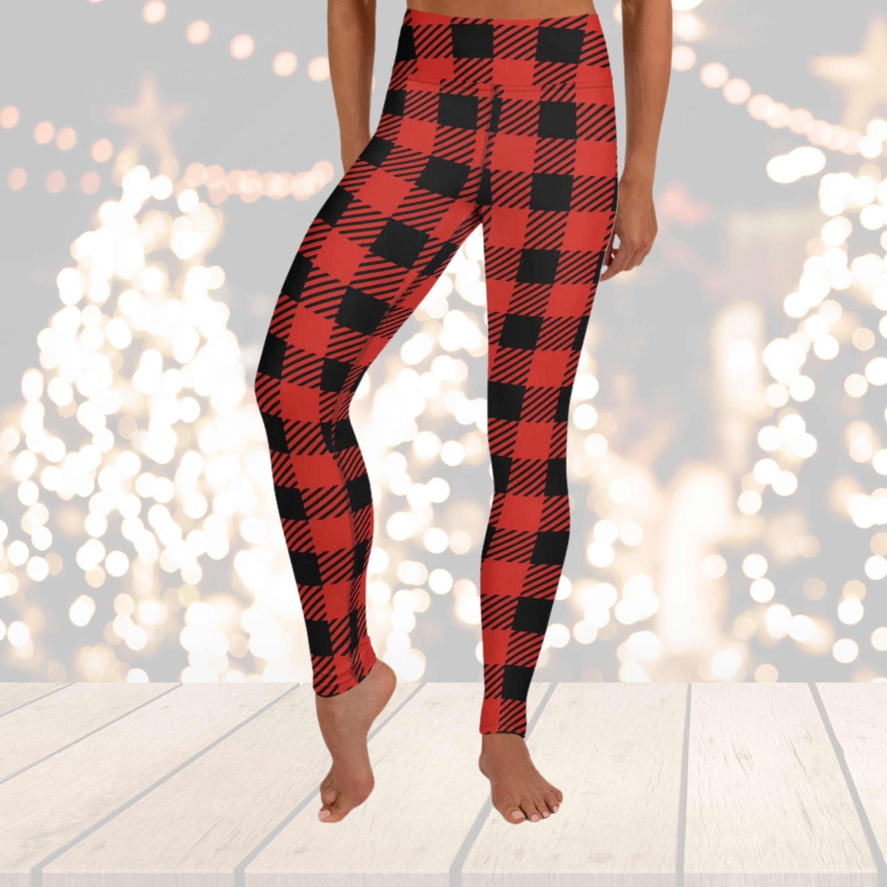 Adult Women Christmas Leggings Red Black Buffalo  Christmas leggings,  Legging fits, Black and red