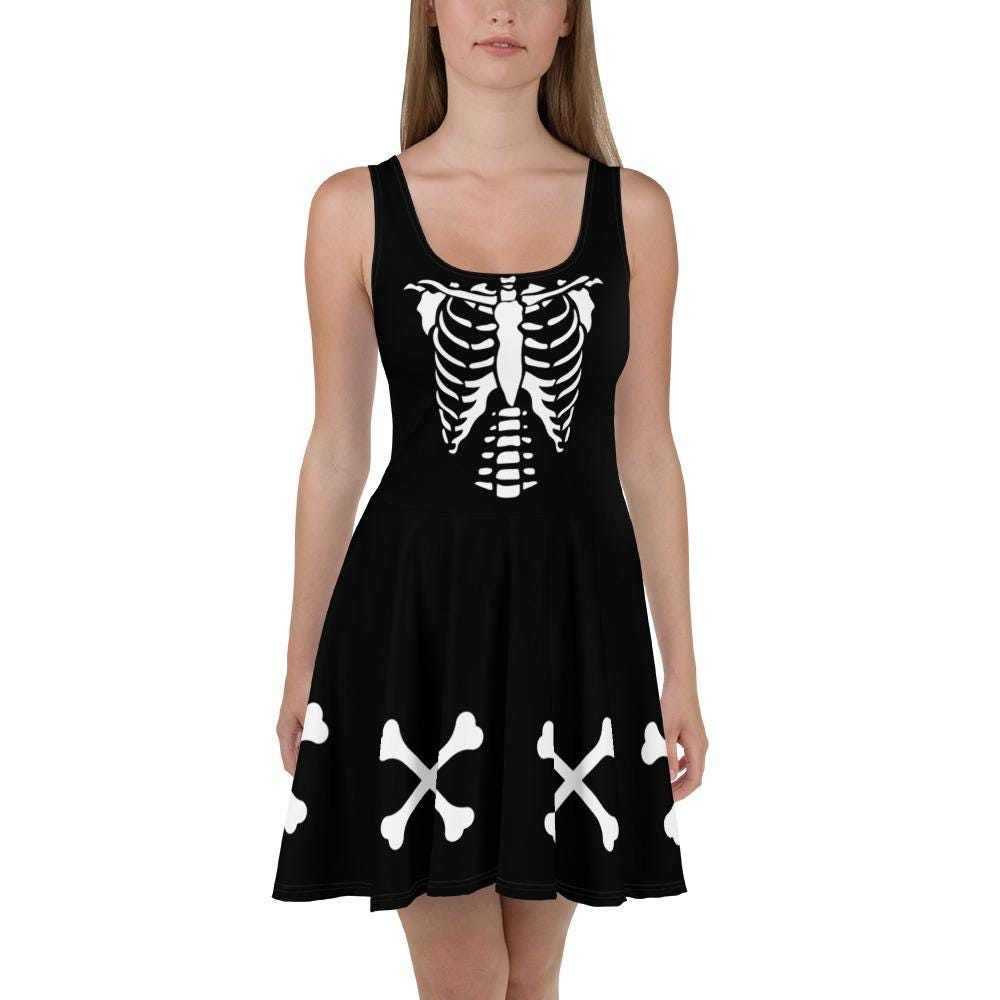 black and white skeleton dress Amazon.com: HDE Women's Skeleton Dress Spooky Long Sleeve Bones Mini Dress Halloween Party Costume Fitted Stretchy Bodycon with Half Zip Black