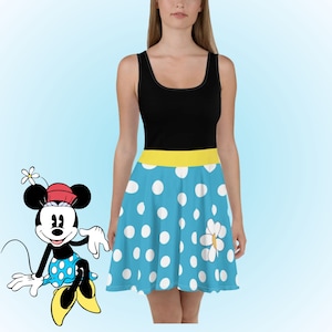 Minnie Mouse Vintage Womens Disney Dress Blue with white polka dots Running dress costume cosplay