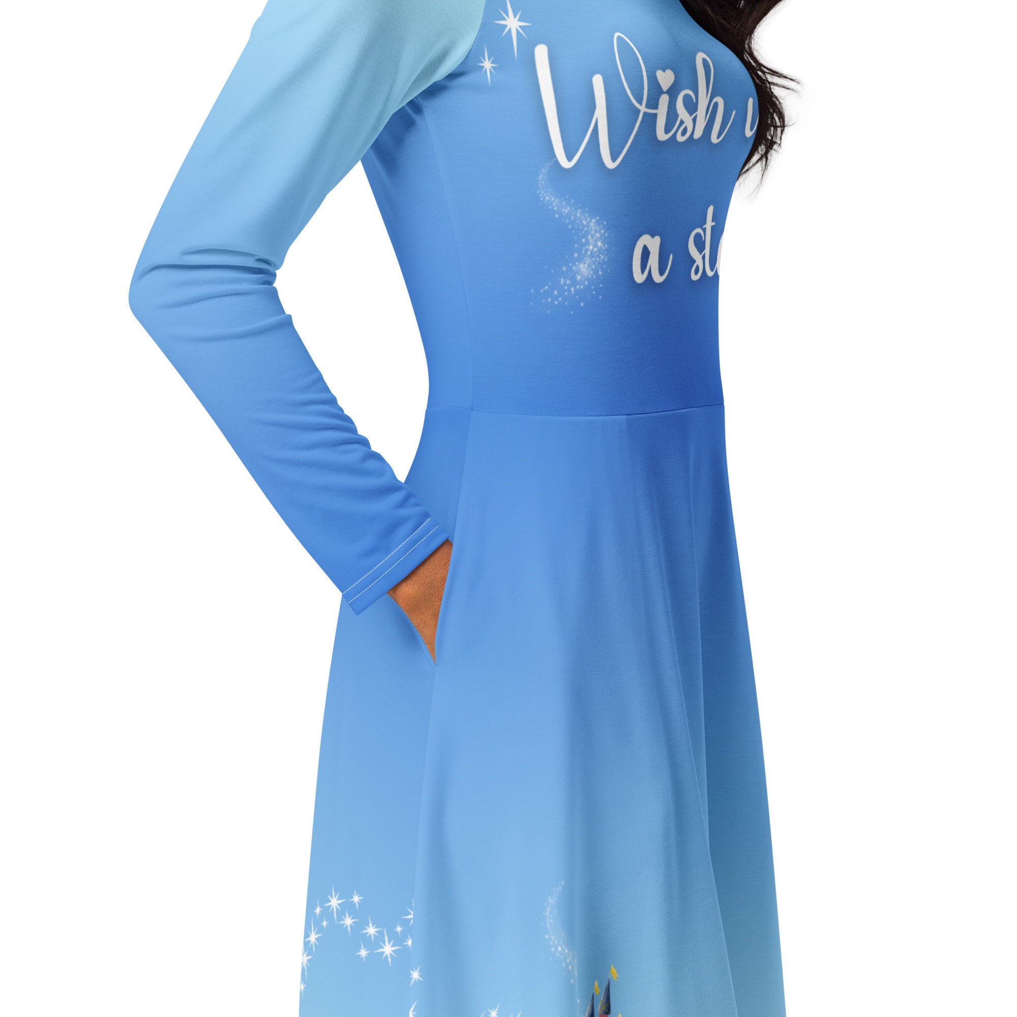 Womens Disney dress long sleeve Castle Wish Upon a Star dress with pockets midi dress Womens Disney dress long sleeve Castle Wish Upon a Star dress with pockets midi dress