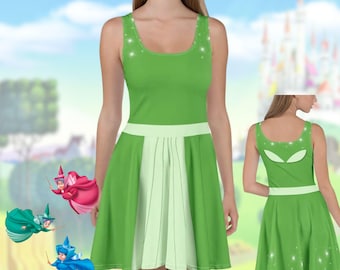Sleeping Beauty Fairies Dress womens Disney costume green fairy Flora, Fauna, and Merryweather cosplay run Disney outfit