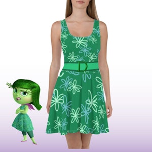 Damen Disney Kleid Disgust Inside Out Kostüm Cosplay Disney Bounding Laufkleid grün