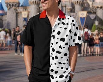 Dalmatiner Button Shirt Disney Cruella Devil 101 Dalmatiner Shirt für Männer und Frauen Hund Cosplay