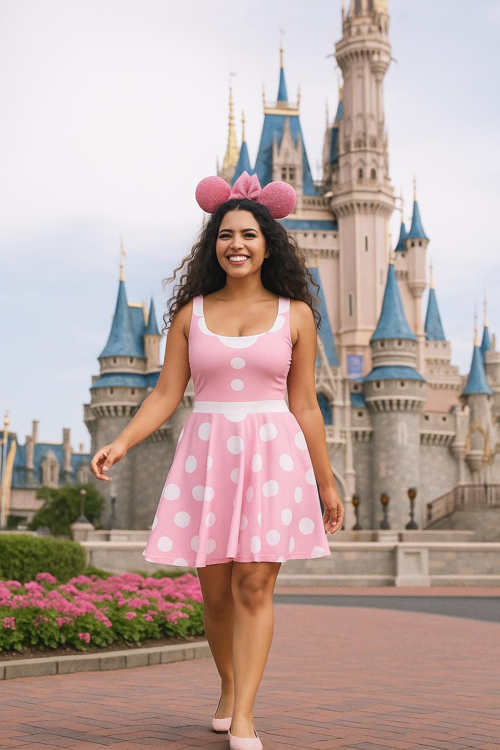Minnie Mouse pink dress womens Disney costume classic pink polka dot cosplay run Disney bounding
