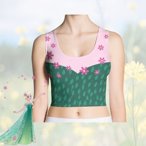 Womens Disney Crop Top shirt Elsa Frozen Fever Running outfit