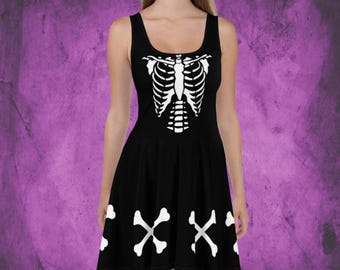 Skeleton Dress Damen Halloween Kostüm Bones Dress schwarz und weiß gothic