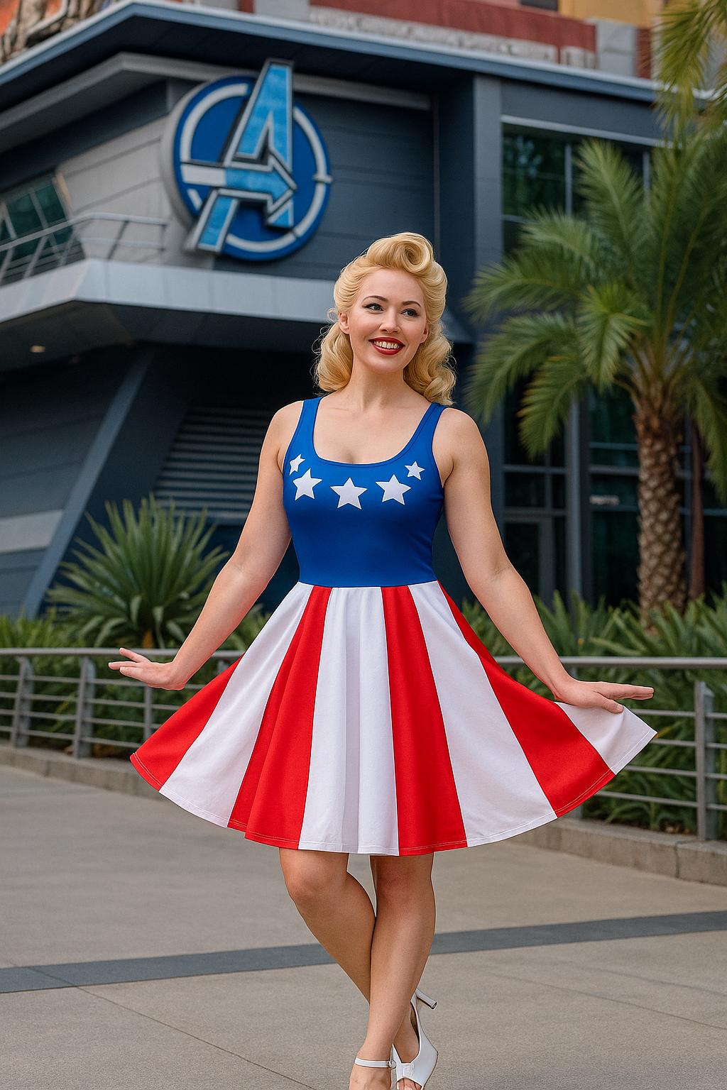Discover Captain America Inspired Dress for Women Marvel Red, White & Blue Skater Dress