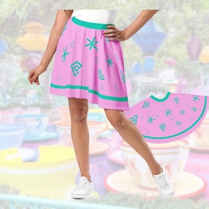 Women&#39;s Disney Mad Tea Party Skirt Tea Cup Alice in wonderland running skirt pink and turquoise