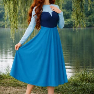Ariel blue dress Little Mermaid womens Disney costume long sleeve cosplay Kiss the Gril town dress adult