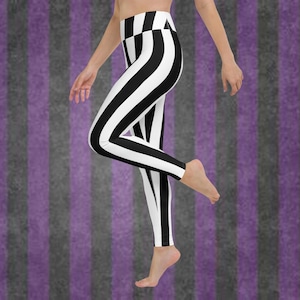 Womens Beetlejuice Leggings gestreift Hose Beetlejuice Kostüm Erwachsene Halloween