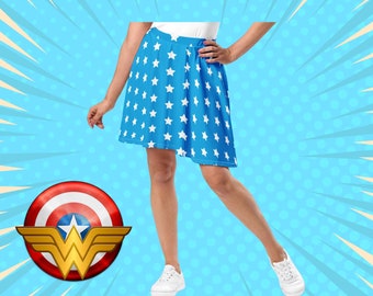 Costume da gonna da donna Wonder Woman, vestito da corsa, stelle, supereroe patriottico, 4 luglio