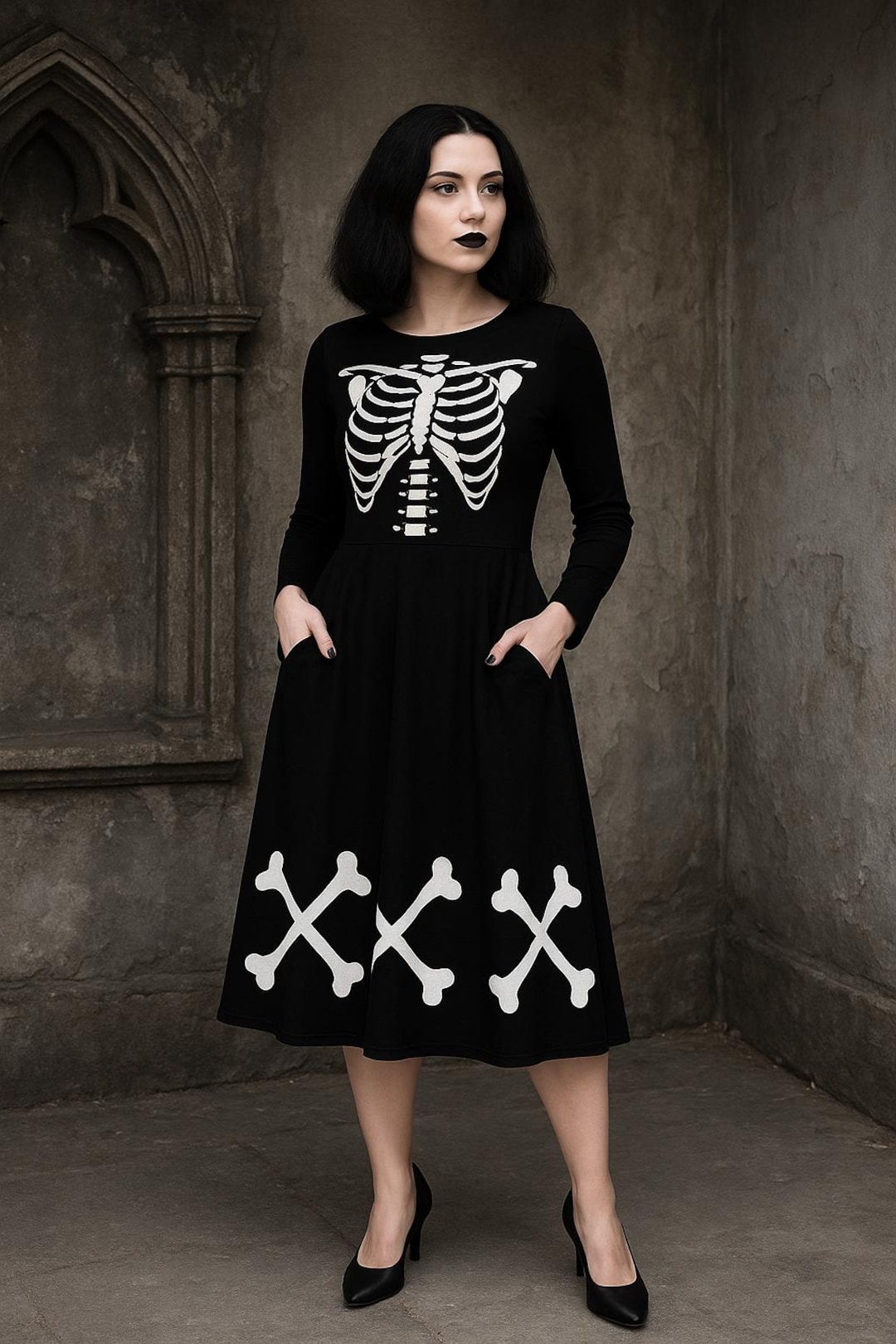 skeleton dress long Full Sleeve Skeleton Dress