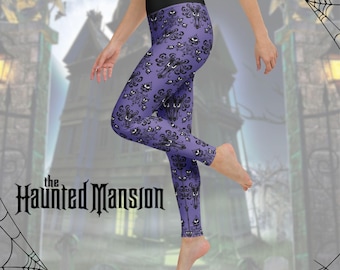 Leggings de yoga para mujer de la Mansión Embrujada, diseño de papel tapiz de la Mansión Embrujada de Disney para Halloween, pantalones, ropa deportiva para correr, disfraz de Disney