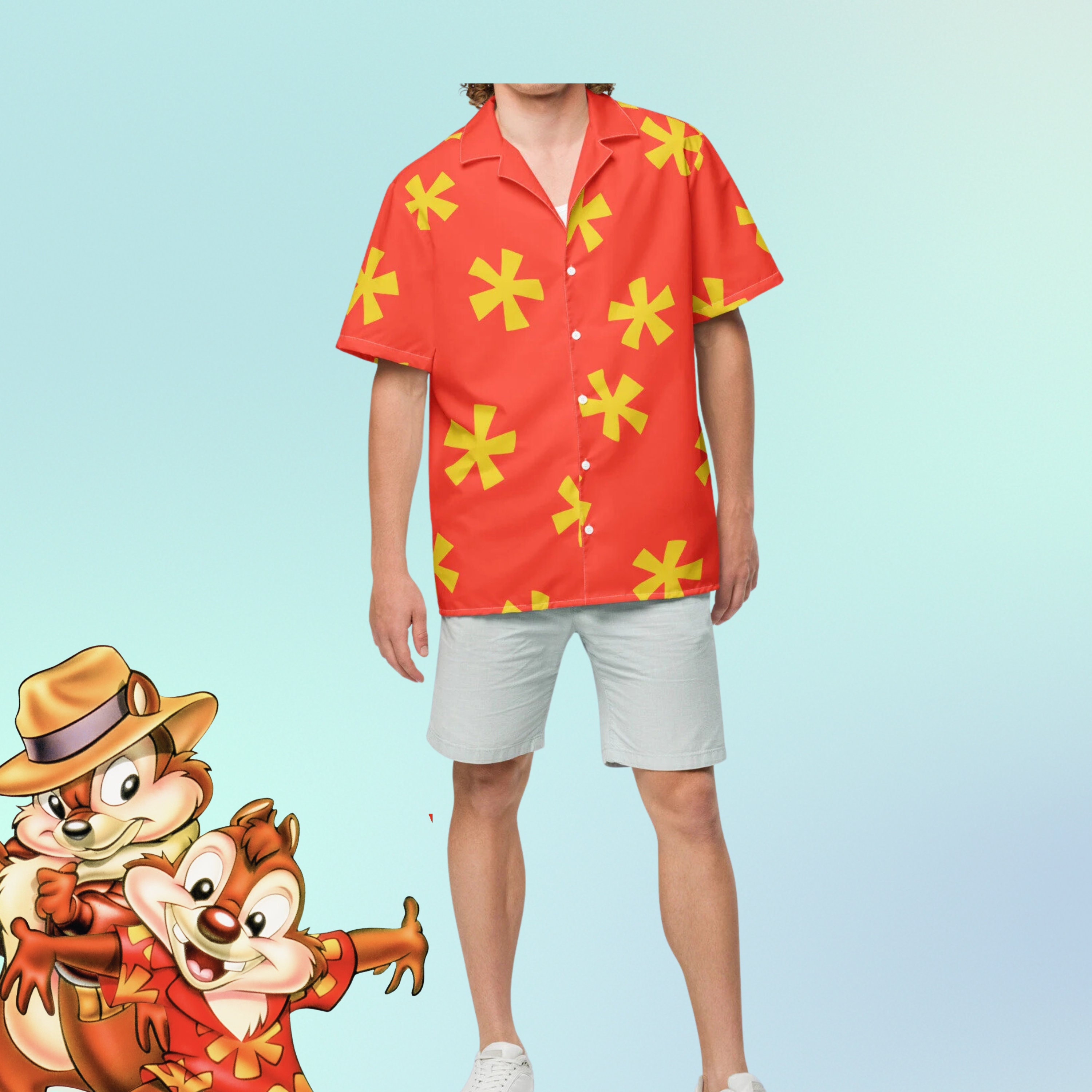 東京ディズニーランド ファンタリュージョンプレスキット＆Tシャツ未使用品 デールレスキューレンジャーシャツ ユニセックスボタンシャツ