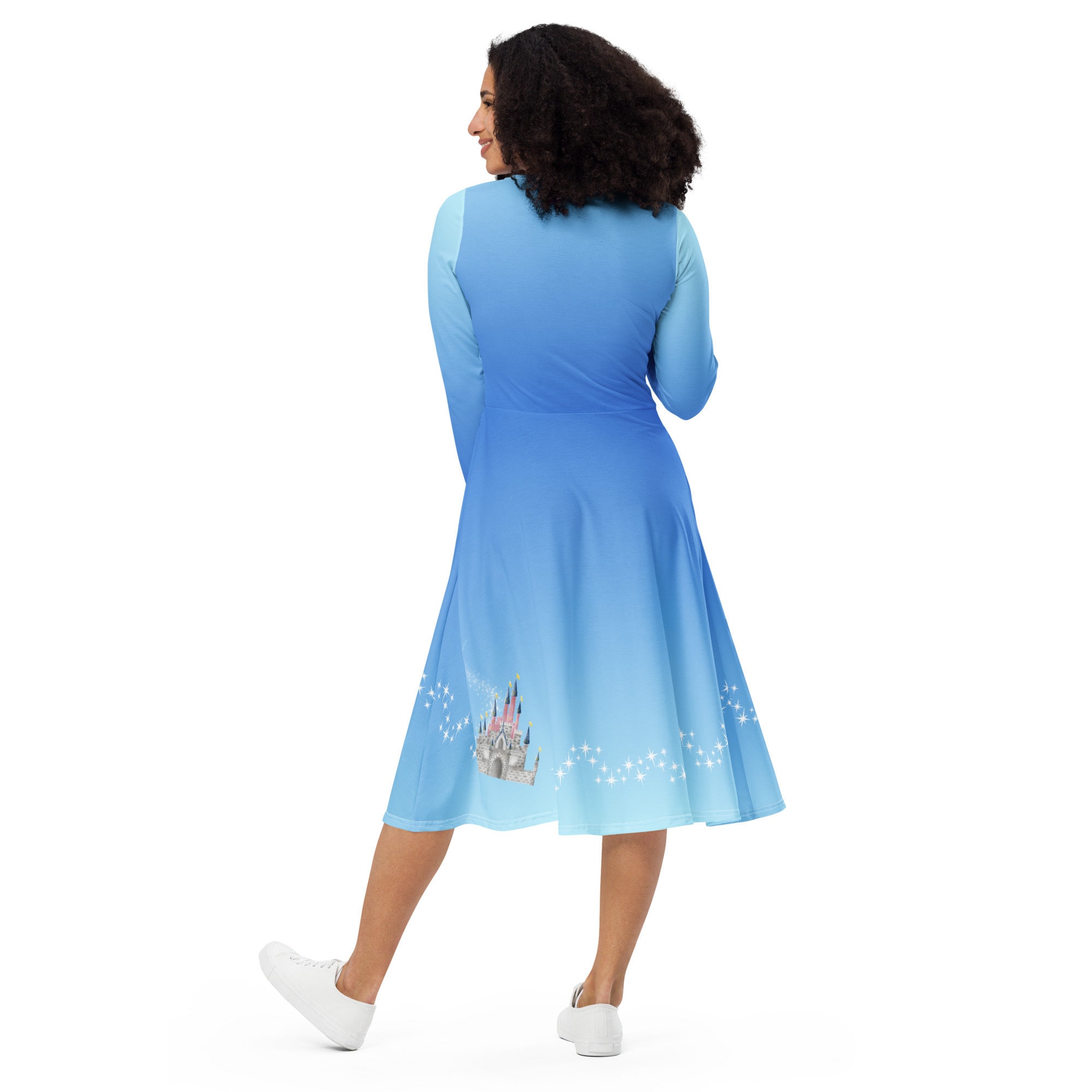 Womens Disney dress long sleeve Castle Wish Upon a Star dress with pockets midi dress