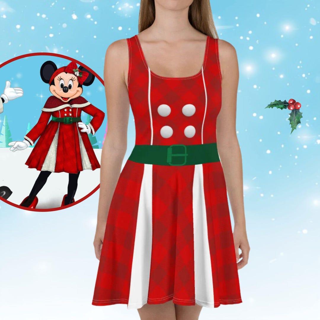 Minnie Mouse Christmas Dress Women Disney Holiday Adult Dress Cosplay ...