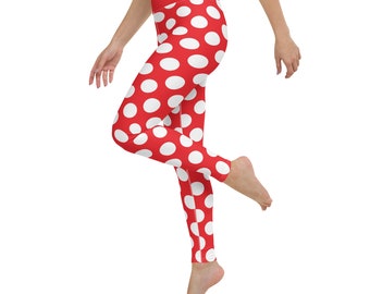 Womens Disney Minnie Mouse Leggings Red with white dots running outfit polka dots