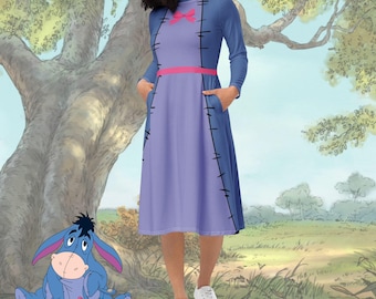 Iejoor-jurk Winnie de Poeh dames midi-jurk met lange mouwen Disney-cosplay Halloween-kostuum uitgevoerd Disney-begrenzing
