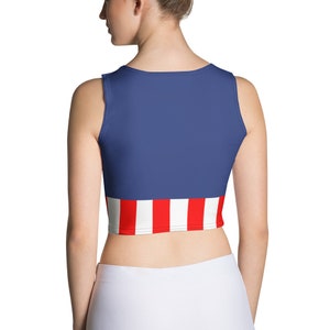Womens Captain America Crop Top Shirt Disney Inspired Running top Activewear