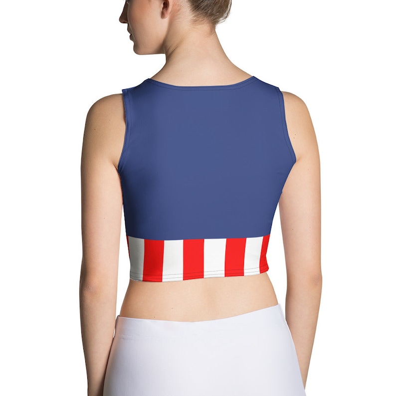 Womens Captain America Crop Top Shirt Disney Inspired Running top Activewear