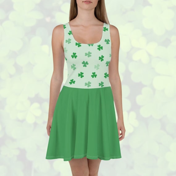 Womens St Patricks Day Dress Green with Shamrocks Running Dress Athleticwear
