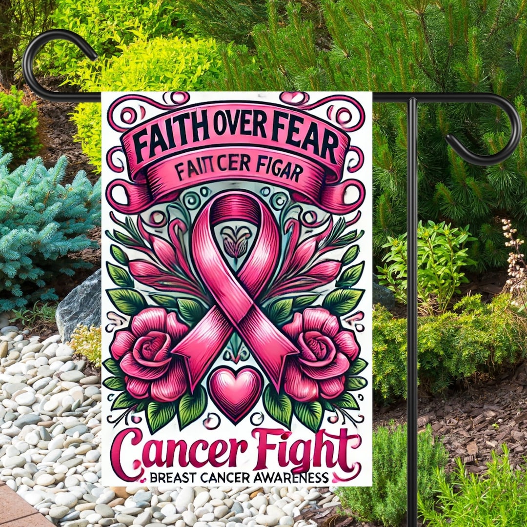 Pink Breast Cancer Awareness Garden Flag: Faith Over Fear (digital ...