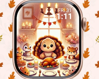 Pavo acogedor de Acción de Gracias para fondo de pantalla de Apple Watch (descarga digital)