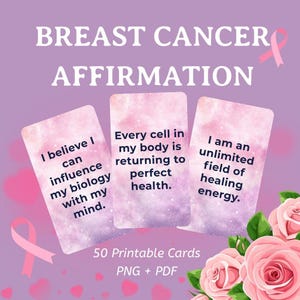 2.25x3.5 inches Beast Cancer AffimationCard, cancer affirmation cards, printable healing cards, digital download cancer