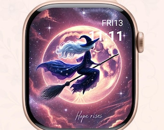 Witch and Moon Halloween Apple Watch Wallpaper (Digital Download