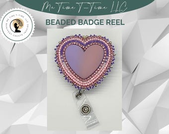 Beaded Badge reel, Heart, Seed Beads, Cabochons, Indigenous Jewelry, Indigenous Beaded Phone Grips, Indigenous Made, Ready to Ship.