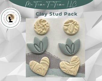 Handgemachte Ohrstecker aus Polymer Clay: Salbeigrün, Elfenbein, Herz, Tulpe