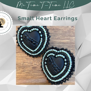 Beaded Heart Earrings, Black, Matte Cabochon, Indigenous Jewelry, Indigenous Made, Indigenous Earrings, Ready to Ship.
